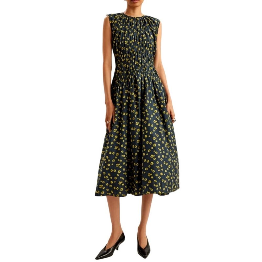 Merlette Women's Lemon Navy Floral Print Villard Dress Size 4